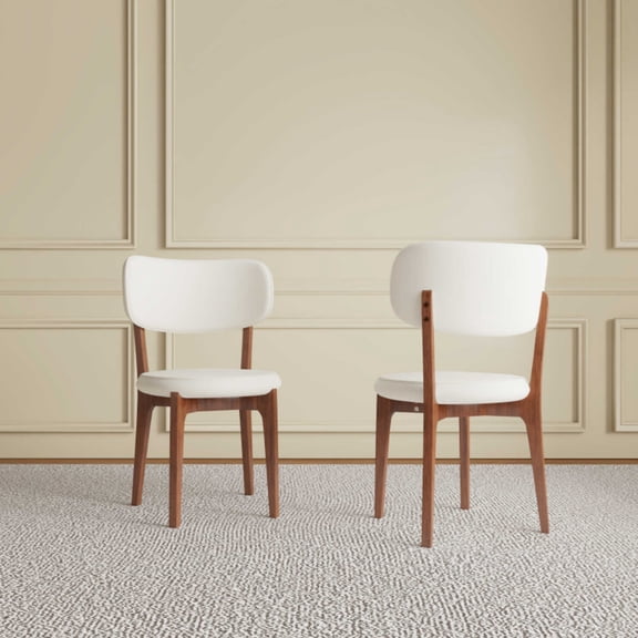 Set of 2 Modern PU Leather Chairs, White Kitchen Chairs with Solid Wood Legs for Dining Room, Comfortable Family chairs