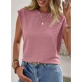 thumbnail image 2 of HYwys Womens T Shirts Summer Short Sleeve Textured Tops Crew Neck Cap Sleeve Shirts Knit Solid Loose Casual Basic T Shirts Tee Blouses Pink XL, 2 of 7