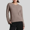 thumbnail image 5 of Women's Cable Knit Sweater V Neck Long Sleeve Pullover Top Lightweight Soft Business Casual Fall Outfit Brown XL, 5 of 6