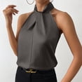 thumbnail image 4 of Xuyuer Womens Elegant Twist Front Halter Sleeveless Satin Blouse Keyhole Back Tank Top 2026, 4 of 6