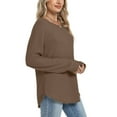 thumbnail image 7 of Waffle Knit Tops for Women Long Sleeve Loose Curved Hem Lightweight Sweatshirts Crewneck Solid Casual Fall Clothes (2XL, Brown), 7 of 7