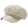 thumbnail image 2 of sunsanly Women Spring Summer Beret Retro Solid Color Faux Leather Short Brim Decorative Sun Protection Anti-UV Breathable Lady Painter Hat Unisex Octagonal Cap, 2 of 8