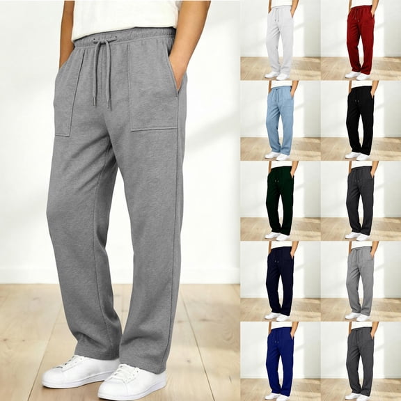 LILIYA Boys' Sweatpants Straight Leg Open Bottom Casual Pants Elastic Waist Drawstring Baggy Athletic Workout Joggers Sweat Pants with Pockets 2026 15-16 Years