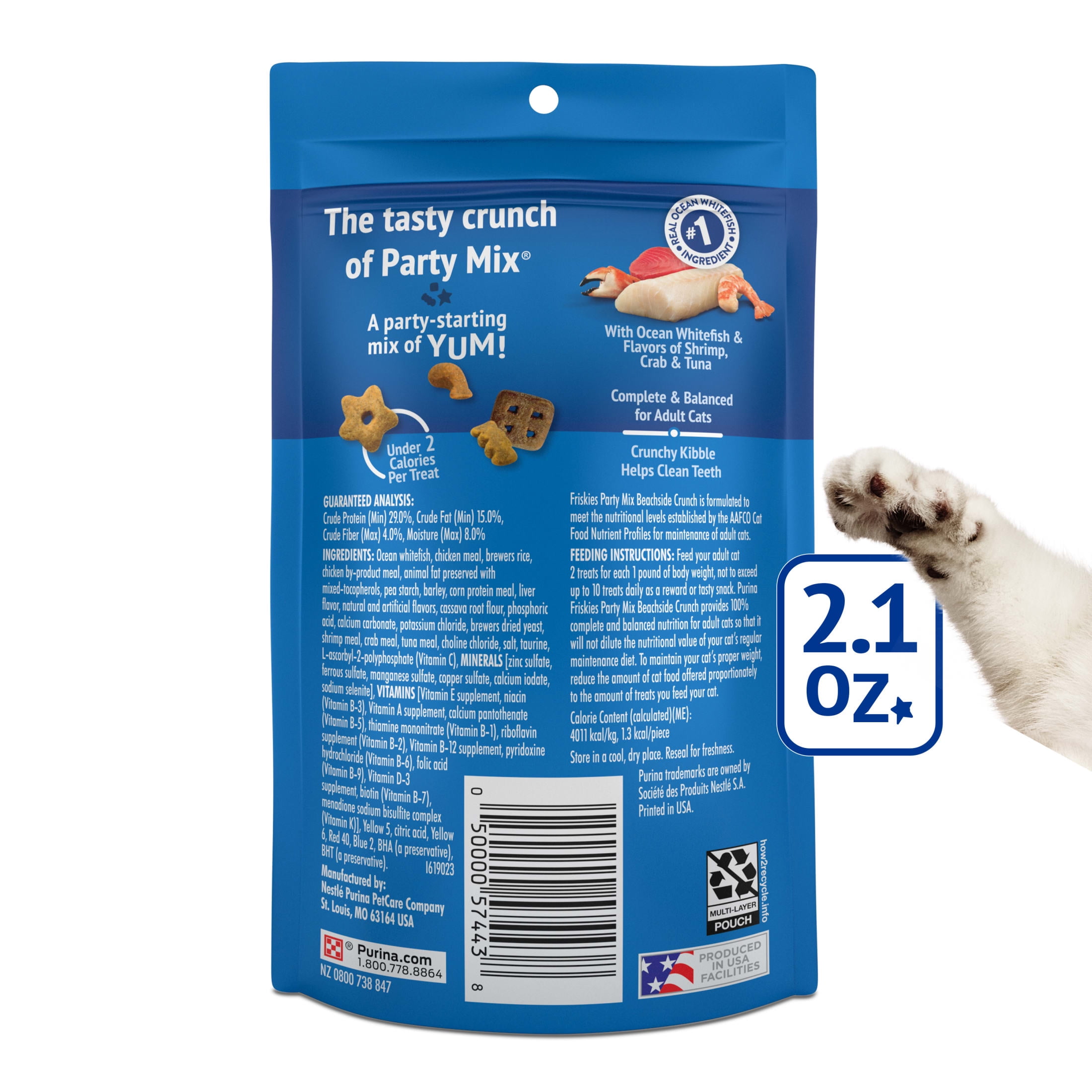 (10 pack) Purina Friskies Party Mix Beachside Crunch, Cat Treats, Shrimp, Crab, & Tuna, 2.1 oz Bag