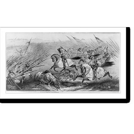 Historic Print, [Medieval warfare - cavalry attacking massed infantry bearing long spears], 16" x 20"