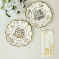 thumbnail image 2 of CUITING 25 Pack White Pink Paper Dessert Plates in Damask Floral Pattern  8” Round Disposable Salad Appetizer Plates with Scalloped Rims - 300 GSM, 2 of 11