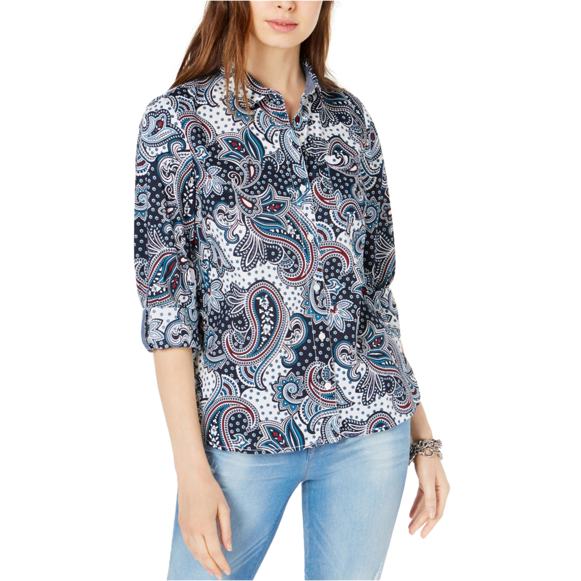 Tommy Hilfiger Womens Roll-Tab Button 