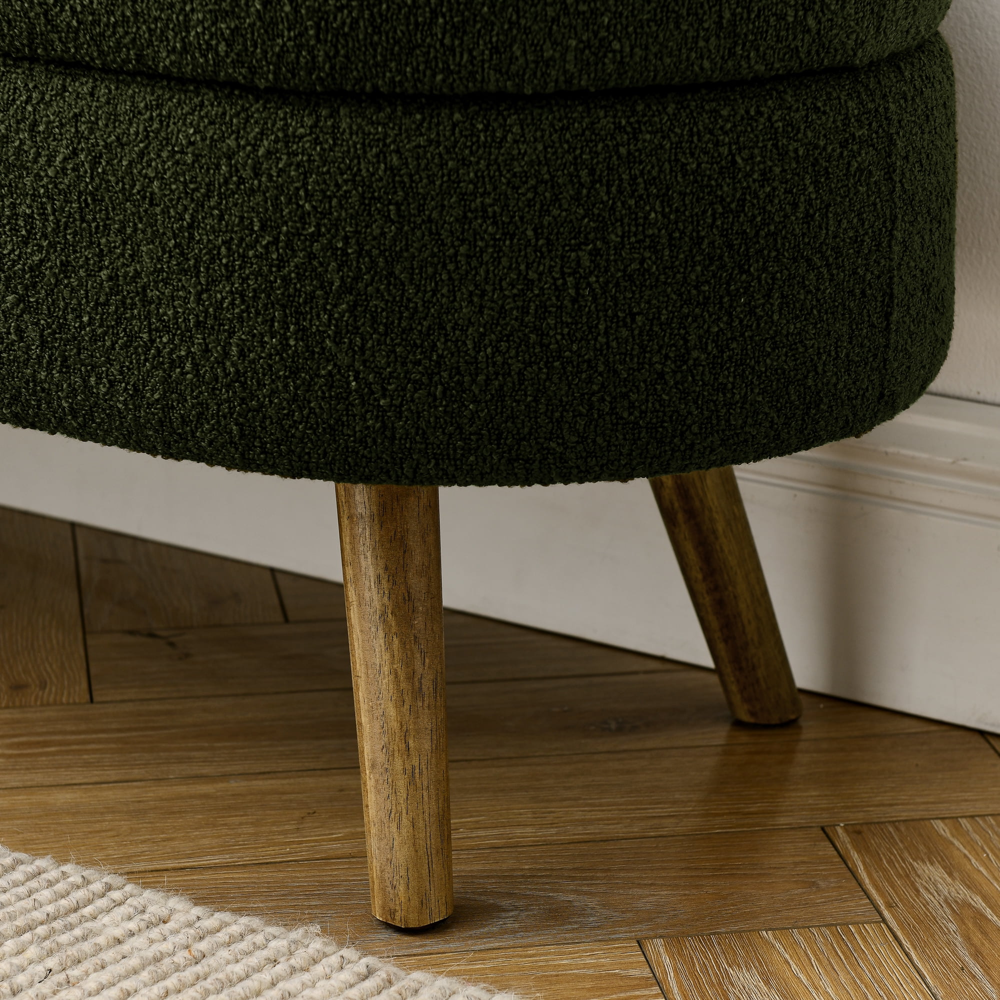 Ottoman Oval Storage Bench,Rubber Wood Legs, Green(43.5"x16"x16")