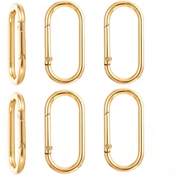 6Pcs Oval Carabiner Snap Clip, Spring Oval Ring Clip Carabiner Clip Oval Dog Tag Clips Metal Spring Key Ring O Ring Clip Trigger Spring Keyring Buckle for Bags Purse Keychain, Gold