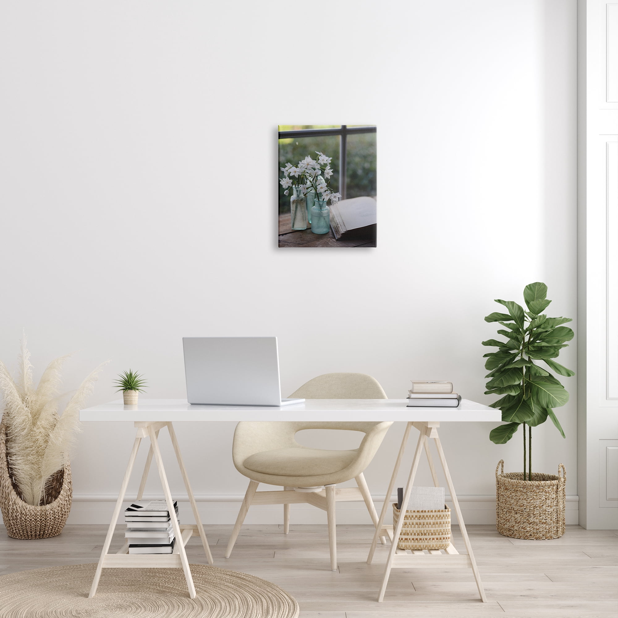 Stupell Industries Delicate White Flowers Cottage Window Book Pages Photograph Gallery Wrapped Canvas Print Wall Art, Design by Claire Brocato