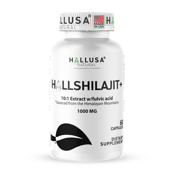 Hallusa Natural Shilajit 1000mg, Himalayan Shilajit Supplement for Energy, Stamina, Cognitive & Immune Function, Fulvic Acid, 60 capsules