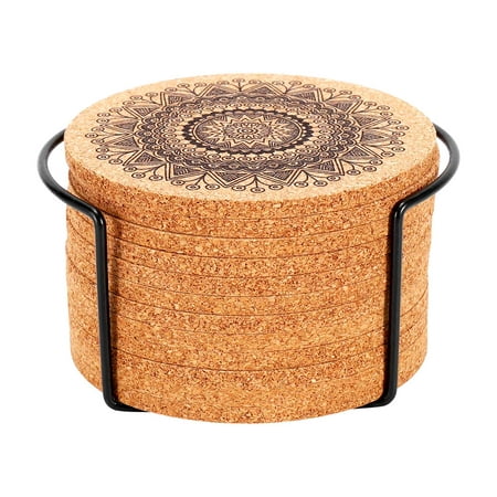 

Xigeapg Round Cork Coaster with Bracket Set Heat Insulation Mat Anti Scalding and Anti Skid Meal Mat Bol Mat Pot Mat