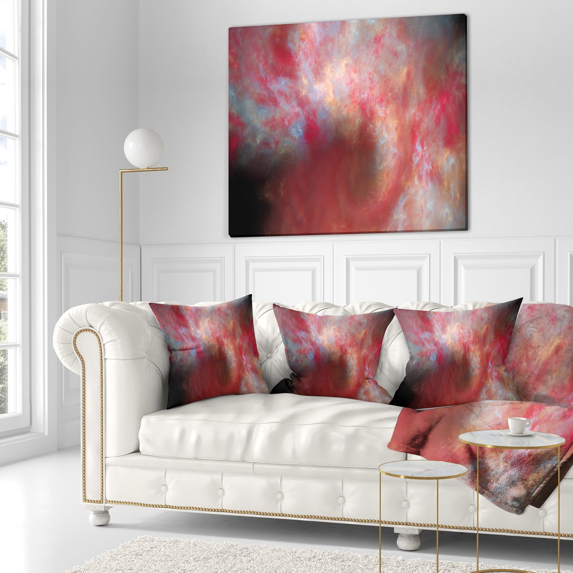 Designart Red Starry Fractal Sky - Abstract Throw Pillow - 18x18