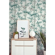 Bamboo & Blossom White Wallpaper - 20.8 in. W x 33ft L - Double Roll