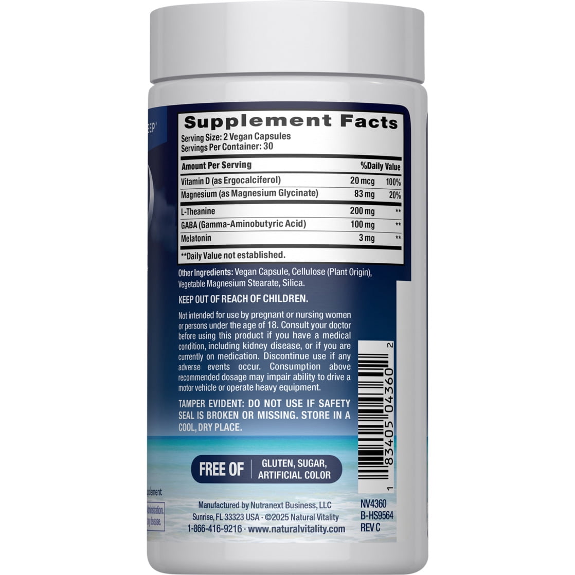 Nature's Vitality CALM Sleep Magnesium Glycinate 60 Vegan Capsules
