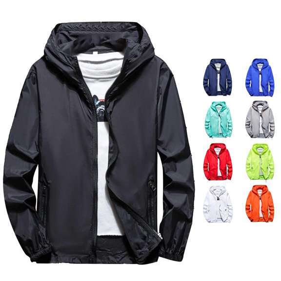 SONXAHE Mens Hooded Windbreaker Jacket Zip Up Long Sleeve Outerwear Coat