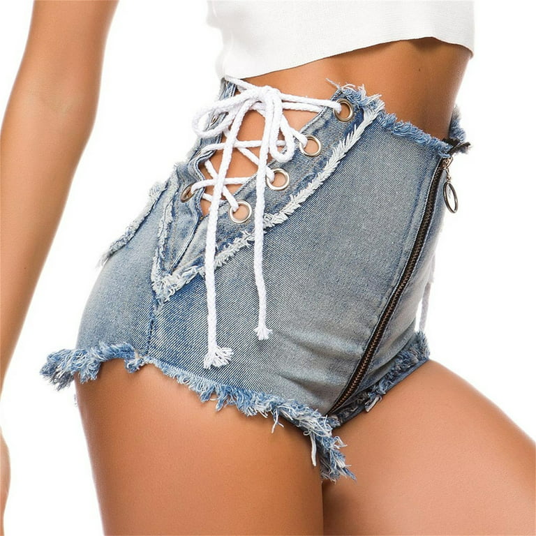 Sexy Women Ladies High Waist Lace Short Jeans Zip Pants Denim Shorts Pants  