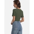 thumbnail image 2 of Women's Short Sleeve V-Neck Ribbed Blouse - Slim Fitted Casual Basic Top, 2 of 6