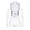 thumbnail image 2 of Aislor Robe de Danse de Salon pour Femmes Robe à Franges avec Strass et Sequins avec 1 Paire de Gants Blanc TG, 2 of 7