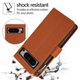 thumbnail image 6 of Case for Google Pixel 8 Pro RFID Blocking Protective Purse Case With Card Slots Holder Kickstand Wrist Strap Lanyard Zipper 3-card  Flip Wallet Case,Brown,For Pixel 8 Pro, 6 of 9