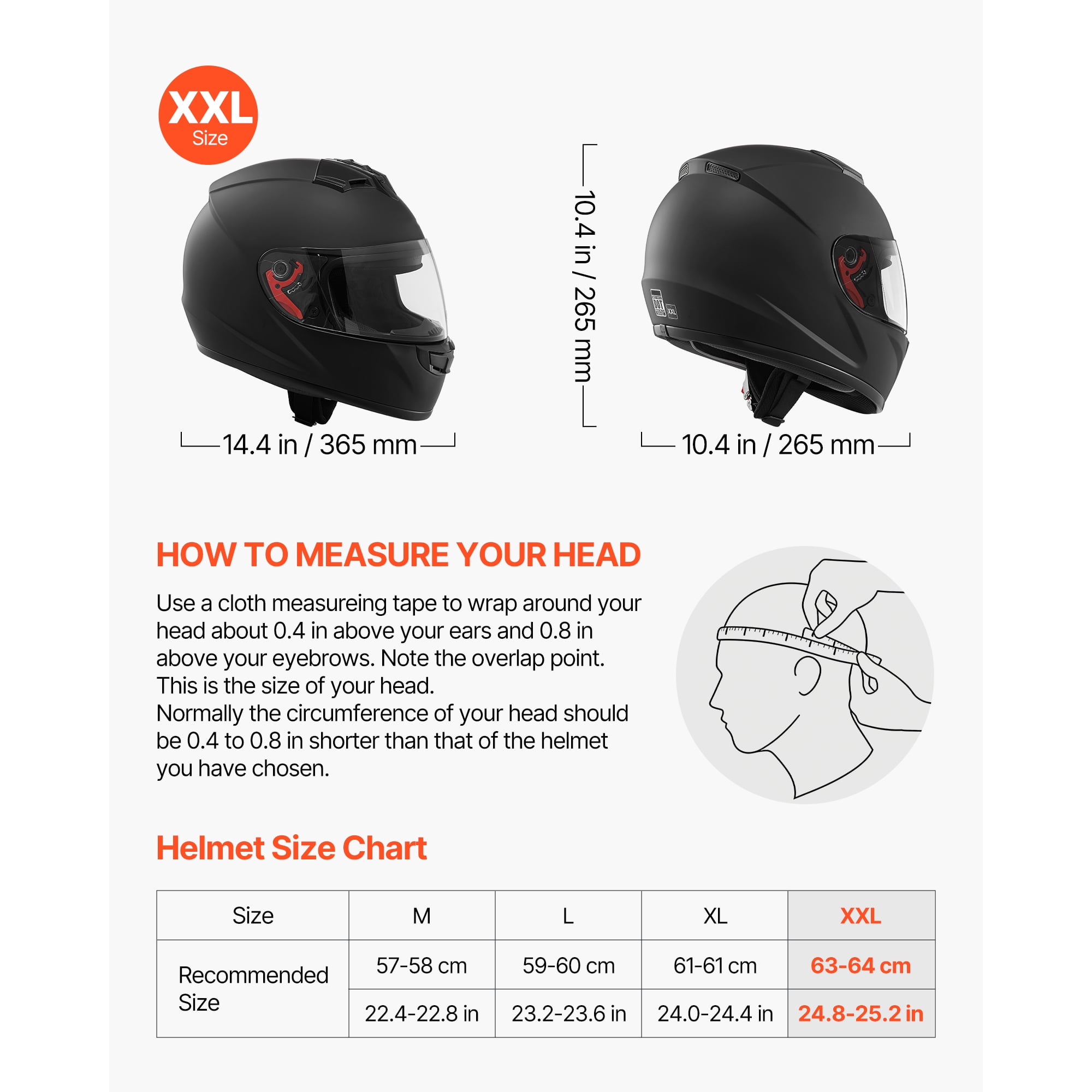 KFFKFF Full Face Motorcycle Helmet, Adult Motocross and Dirt Bike Helmet with Clear Visor, Lightweight and Comfortable Street Bike Helmet for Men and Women - DOT Certified (XXL Size)
