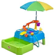 YAOYUJIE Waterpark Wonders Two-Tier Water Table, Kids Water Activity Sensory Playset, Comes with Umbrella, Summer Outdoor Toys, 11 Piece Water Toy Accessories, for Toddlers 1.5+ Years Old