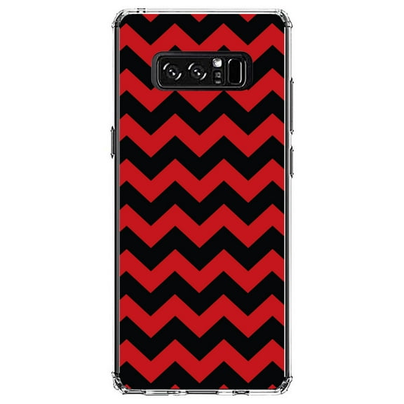 DistinctInk Clear Shockproof Hybrid Case for Samsung Galaxy Note 8 - TPU Bumper, Acrylic Back, Tempered Glass Screen Protector - Black Red Stripes - Stripes Pattern