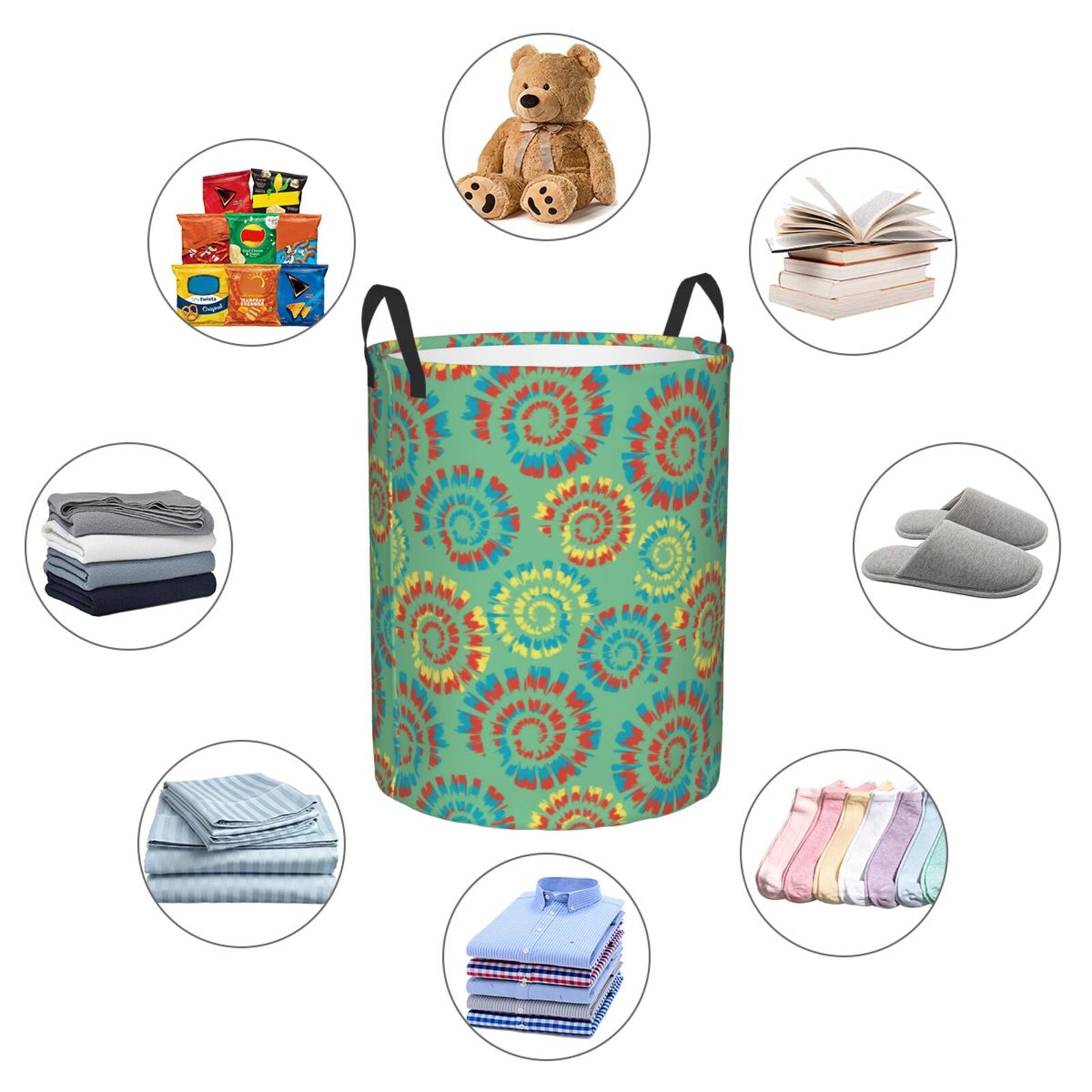 Large Laundry Basket with Handles - Colourful Tie Dye Kids Baby Dirty Clothes Laundry Hamper for Bedroom Aesthetic