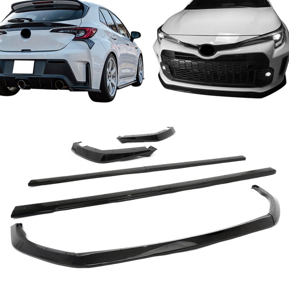 Ikon Motorsports Front Lip& Side Skirts& Rear Aprons for 2023-2024 Toyota GR Corolla, AS Style Gloss Black, Bumper Lower Air Dam Chin Splitters 7PCS