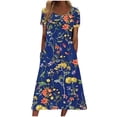 thumbnail image 2 of Robe Maxi pour Femmes Été Manches Courtes Col Rond Imprimé avec Poches Robe Manches Courtes en Liquidation, 2 of 6