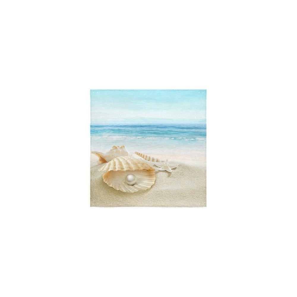 ZKGK Starfish Sea Shell Pearl Summer Beach Seaside Ocean Wave Nautical Washcloth Dish Cloth Bath Towels For Bathroom Kitchen and Travel Use,13'X13' Square