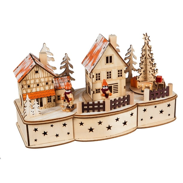 Wooden Christmas LED Village with Motion and Music