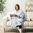 thumbnail image 6 of PAVILIA Wearable Blanket for Adult Women, Cozy Plush Fleece Blanket Poncho Cape with Hood, Super Soft Shawl, Angel Wrap Throw for Office, Light Blue, 6 of 10
