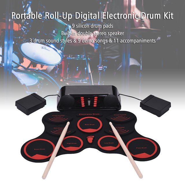 Batería Electrónica Portátil para Niños KD06 - Diseño Enrollable en Silicón, Incluye Baquetas, Pedal y Cable USB, Color Rojo, Ideal para Práctica y Diversión en Cualquier Lugar.