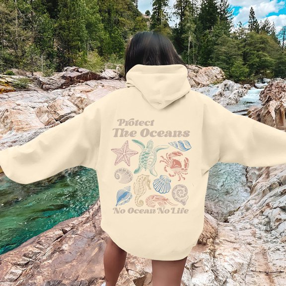 Womens Long Sleeve Oversized Hoodies Turtle Print Crewneck Fall 2026 Sweatshirts 2026 Spring Lightweight Casual Tops