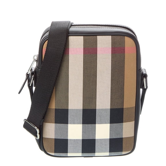 Burberry Check Canvas & Leather Crossbody, Black