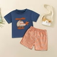 thumbnail image 2 of UAYOTSE Baby Boys' Summer Clothing Set with a Timeless Pattern, a Herringbone Print Short Sleeve Shirt and Relaxed Casual Shorts little boys clothes(12-18 Months,Blue), 2 of 7
