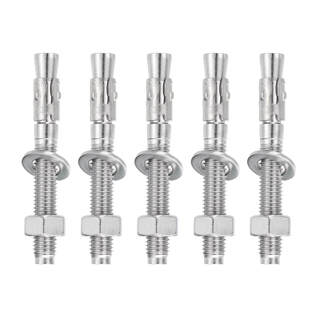 Uxcell 5 Pcs Ancrages en Coin, 1/2 Pouces x 4 Pouces Ancrages en Acier Inoxydable Boulons, Fixation Standard Robuste pour Base Murale en Ciment (Inclut Rondelles Écrous, Ton Argent)