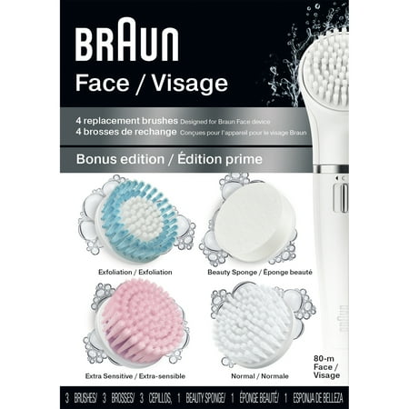 Braun Face 80M Variety Brush Refills for Braun Mini-Facial Epilator and Facial Cleansing Brush, 4 Pk