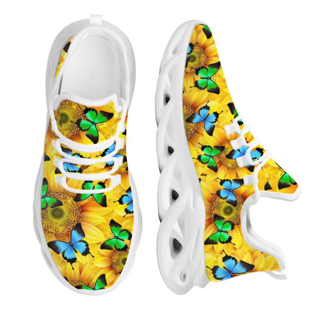 Zapatillas deportivas elásticas de moda para mujer con estampado de girasoles y mariposas, calzado informal de marca, zapatos vulcanizados de diseño.