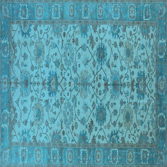 Ahgly Company Indoor Square Oriental Light Blue Traditional Area Rugs, 4' Square