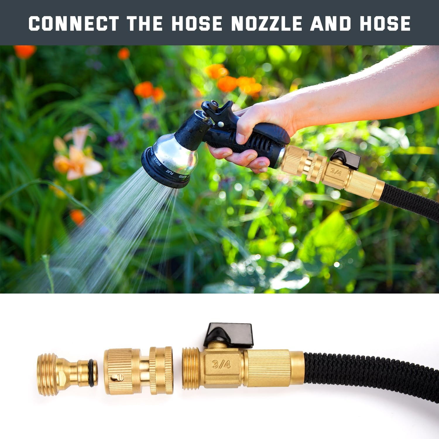 HRTGFD-Garden Hose Quick Connect 3/4 Inch GHT Solid Brass Hose Connector Adapter Kit Fitting No-Leak Water Hose Female and Male Adapter (4 Sets)