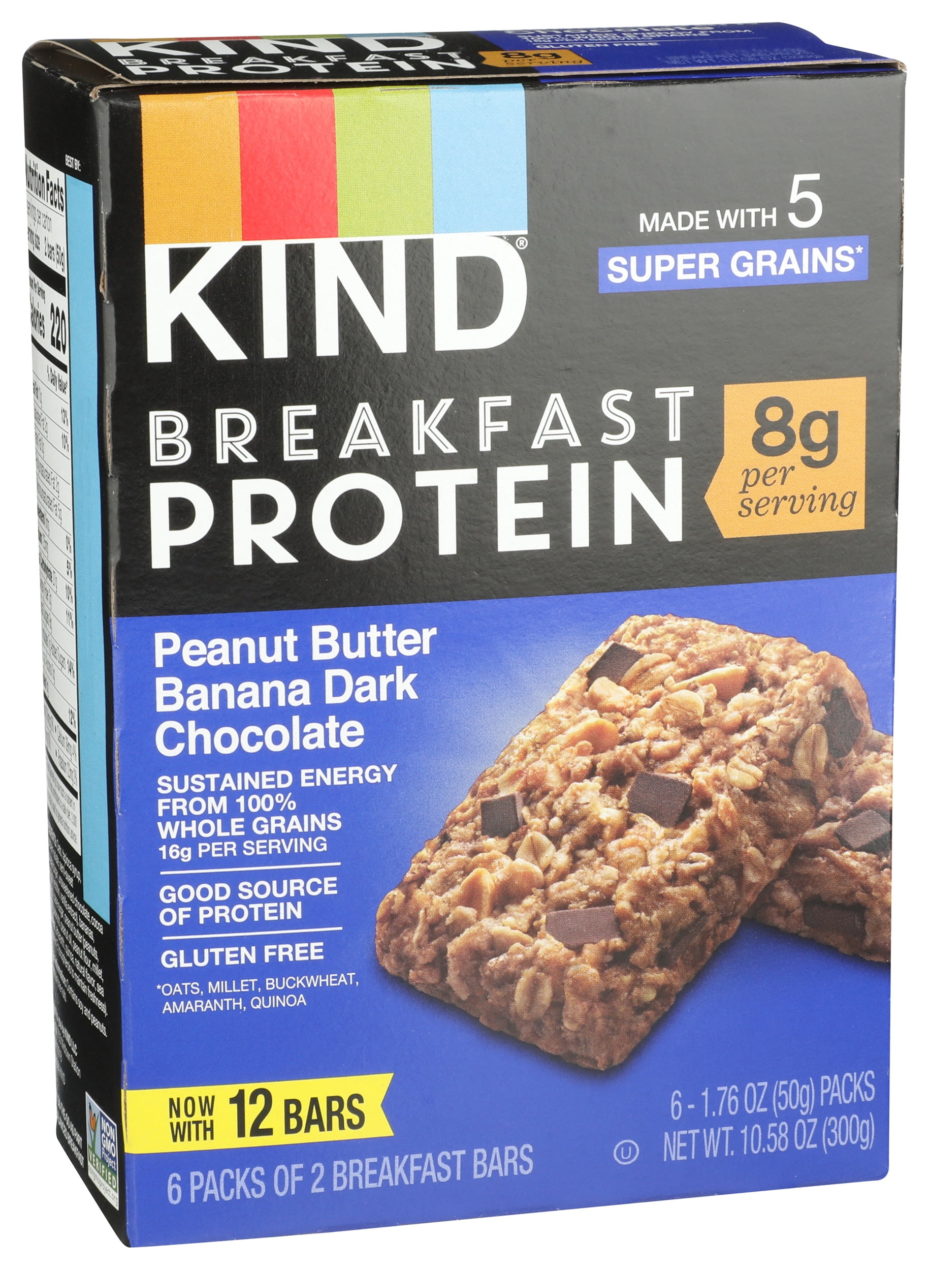 Pack of 5, Kind Peanut Butter Banana Dark Chocolate Breakfast Protein Bars, 10.58 oz