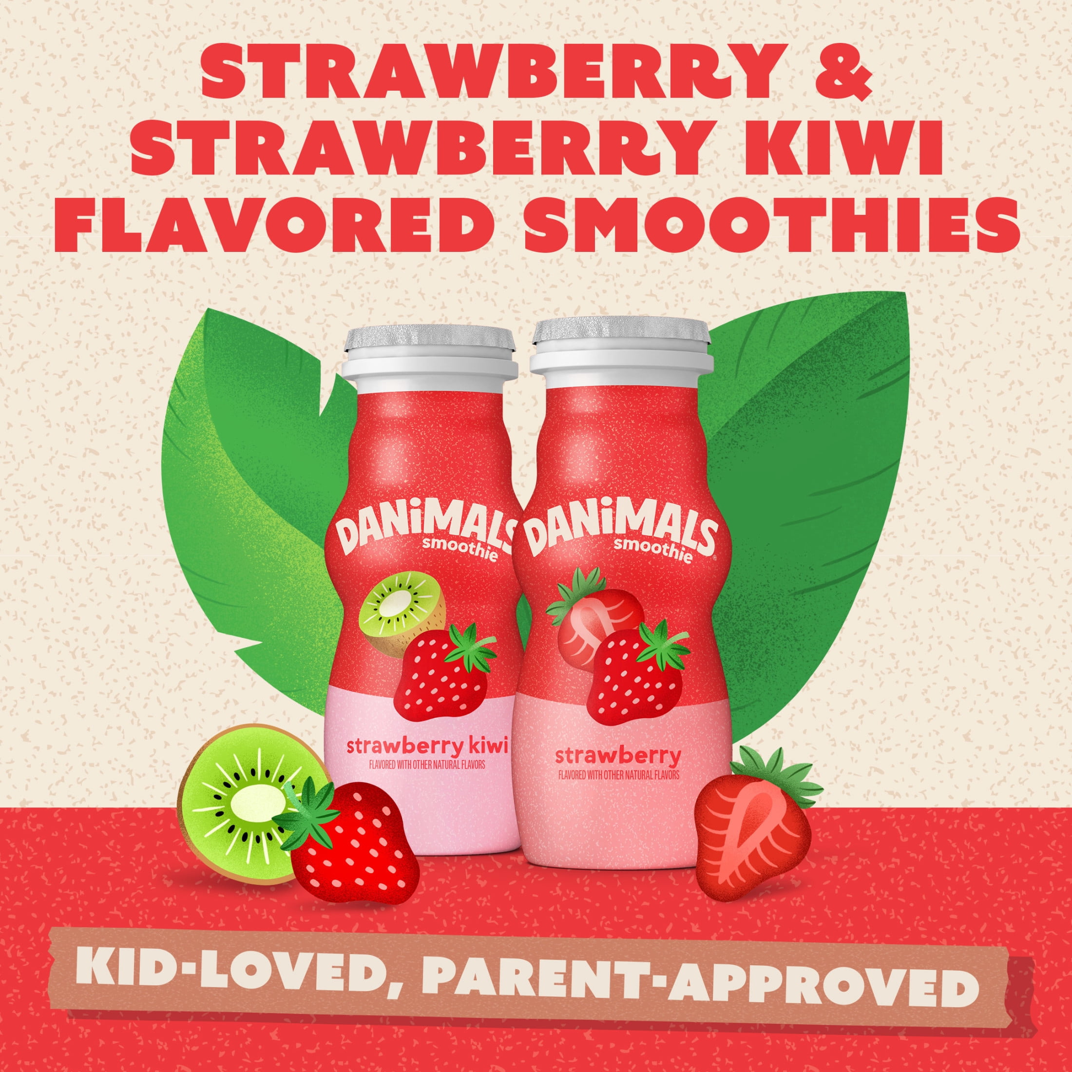 Danimals Smoothie Strawberry and Strawberry Kiwi Low Fat Dairy Drink Smoothie Bottles Multi-Pack, 3.1 fl oz, 6 Count​