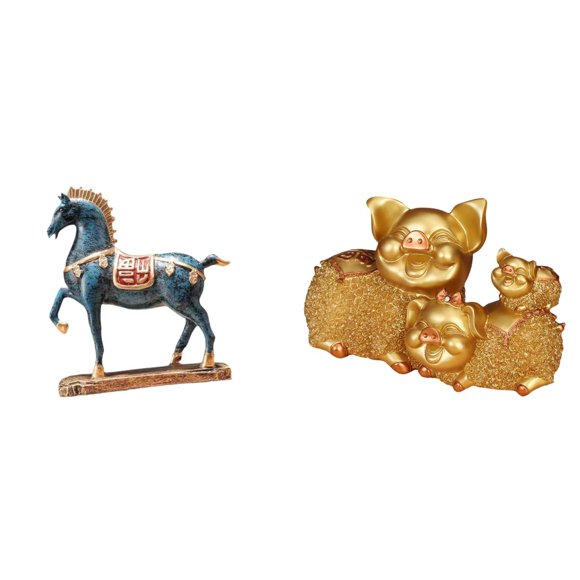 Elodie Sculpture en Résine Équine et Porcine, Ornement de Bureau Moderne, Statue d'Animal Fengshui pour Salon, Étagère, Bureau, Entrée