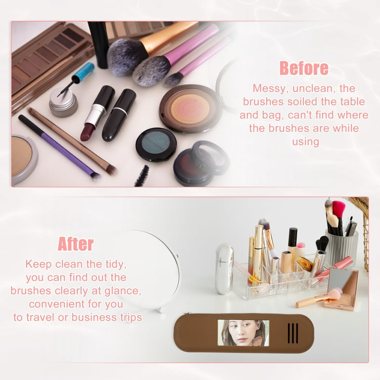 Unique Bargains Silicone Makeup Brush Holder Travel Makeup Brush Organizer  Mirror Brown 