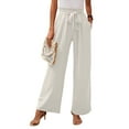 thumbnail image 3 of Women'S Wide Leg Lounge Pants with Pockets High Waisted Adjustable Tie Knot Loose Trousers White XL, 3 of 8