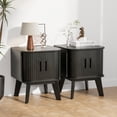 thumbnail image 6 of Pusnapku Nightstand Set of 2, Wood End Table with Storage and Sliding Door, Modern Curved Side Desk, Small Bedside Table for Bedroom, Living Room, 6 of 9