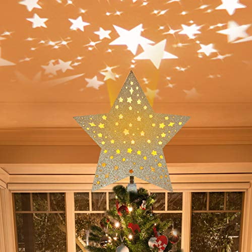 Angela Alex Tree Topper Hollow Star Lighted With Rotating Led Projector 12 In For Indoor Outdoor Decorations Golden Com Angela Alex Tree Topper, Lighted Led Tree Topper Star 12