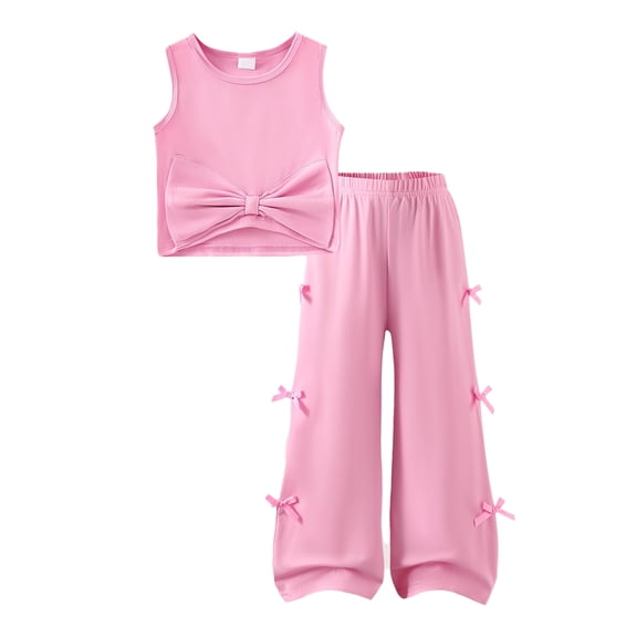 Girls Clothes Spring Outfit Summer Clothing Size 2-7 Solid Sleeveless Top Bow Fashion Pants Set 2Pcs Back To School Outfits for Girls